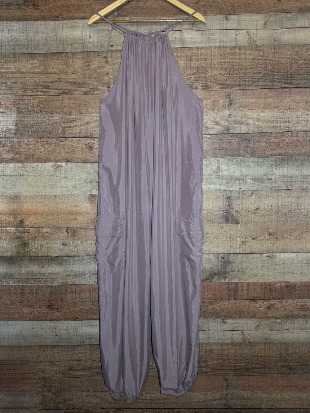 Anthropologie Dusty Rose Halter Cargo Pockets Balloon Jumpsuit size S/M